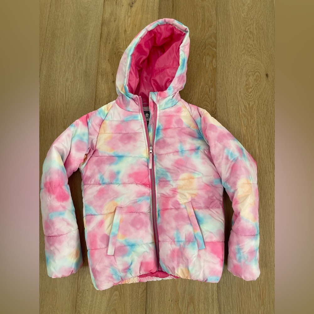 Kids Girls Colorful Tie-Dye Puffer Hooded Jacket size XL 16 like new
